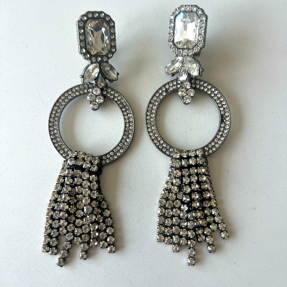 Costume Silver Crystal Drop Earrings - worn only once.
